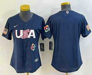 Womens USA Baseball Blank 2023 Navy World Classic Stitched Jerseys